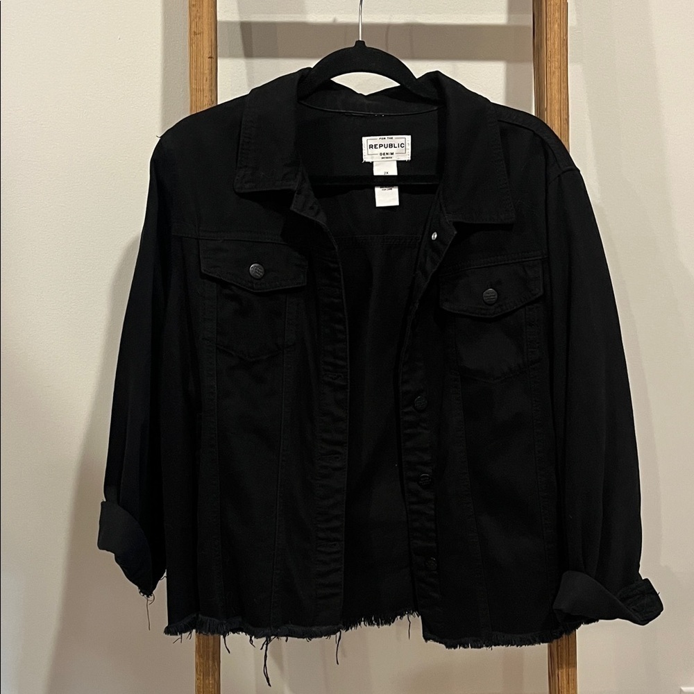 For the Republic Distressed Black Denim Jacket